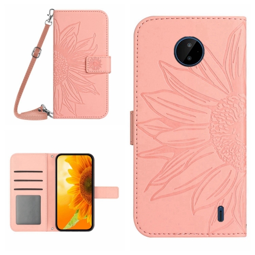 

For Nokia C10 / C20 Skin Feel Sun Flower Pattern Flip Leather Phone Case with Lanyard(Pink)