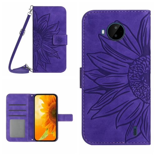 

For Nokia C20 Plus Skin Feel Sun Flower Pattern Flip Leather Phone Case with Lanyard(Dark Purple)