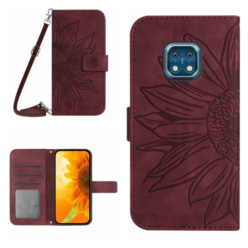 

For Nokia XR20 Skin Feel Sun Flower Pattern Flip Leather Phone Case with Lanyard(Wine Red)