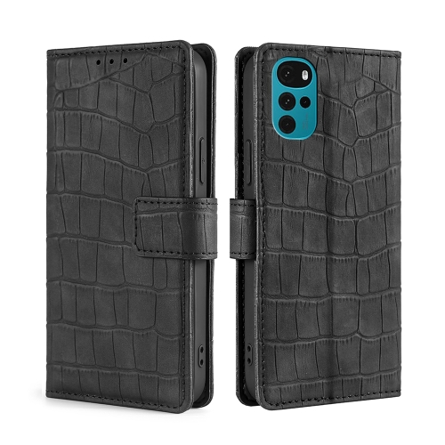

For Motorola Moto E32 India/E22s 4G Global Skin Feel Crocodile Magnetic Clasp Leather Phone Case(Black)