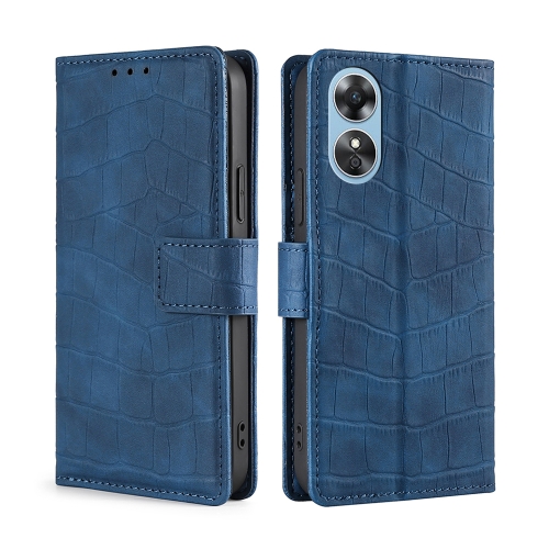 

For OPPO A17 Skin Feel Crocodile Magnetic Clasp Leather Phone Case(Blue)