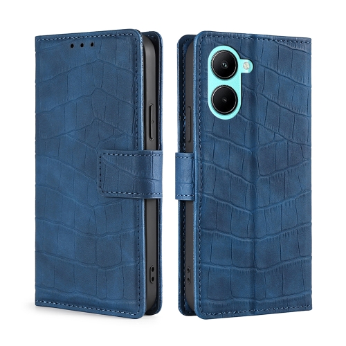 

For Realme C33 4G Skin Feel Crocodile Magnetic Clasp Leather Phone Case(Blue)