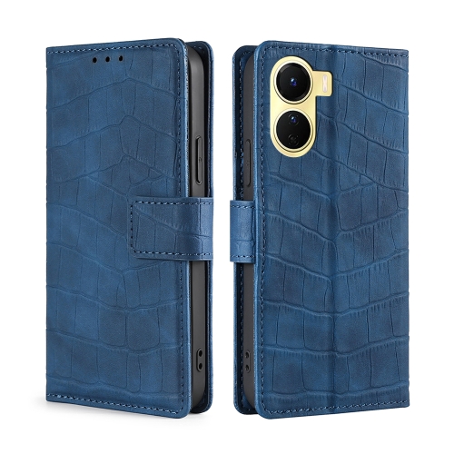 

For vivo Y16 4G/Y02s 4G Skin Feel Crocodile Magnetic Clasp Leather Phone Case(Blue)