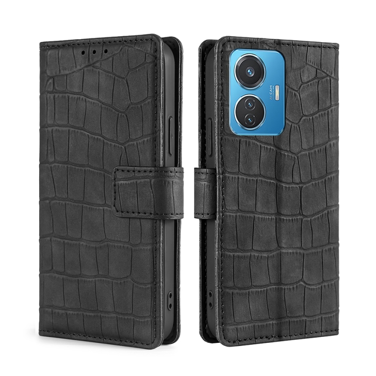 

For vivo Y55 4G Skin Feel Crocodile Magnetic Clasp Leather Phone Case(Black)