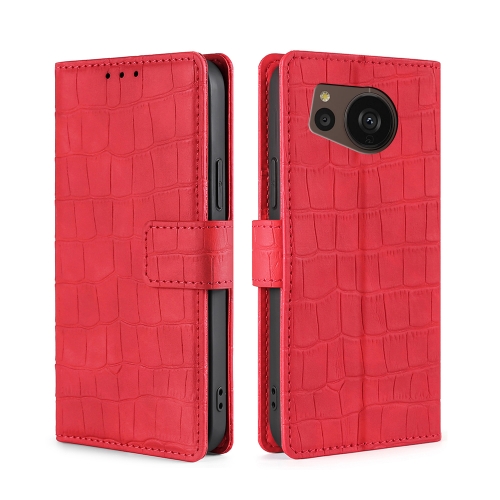 

For Sharp Aquos sense7 Plus Skin Feel Crocodile Magnetic Clasp Leather Phone Case(Red)