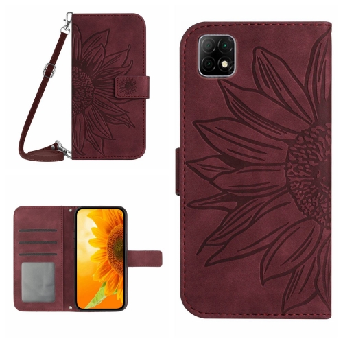 

For Wiko T3 Skin Feel Sun Flower Pattern Flip Leather Phone Case with Lanyard(Wine Red)