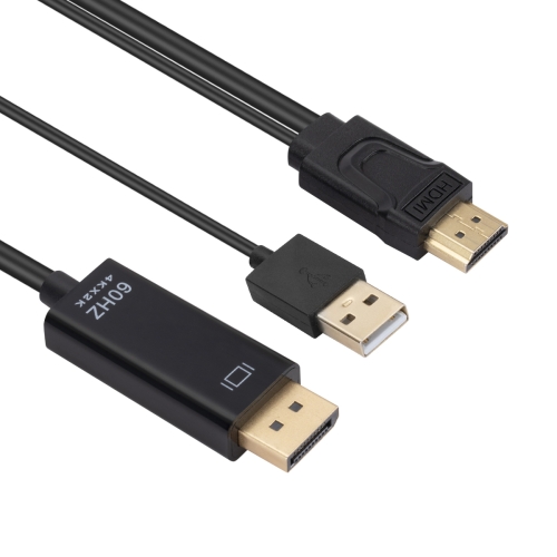 Câble adaptateur HDMI vers USB + DisplayPort avec alimentation, longueur :  1,8 m (noir)