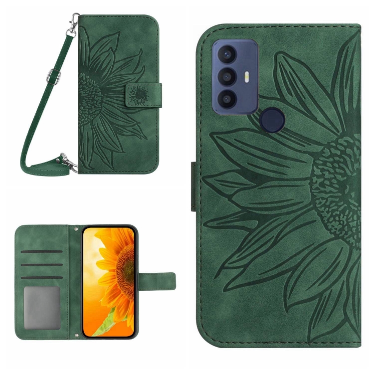 

For Sharp Aquos V6 / V6 Plus Skin Feel Sun Flower Pattern Flip Leather Phone Case with Lanyard(Green)