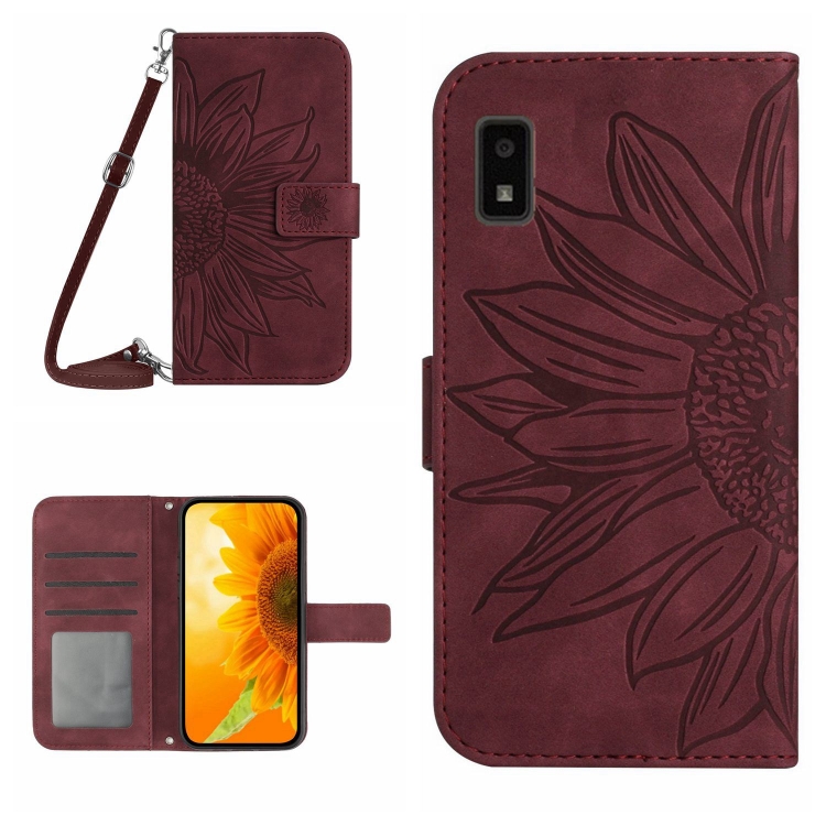

For Sharp Aquos Wish Skin Feel Sun Flower Pattern Flip Leather Phone Case with Lanyard(Wine Red)