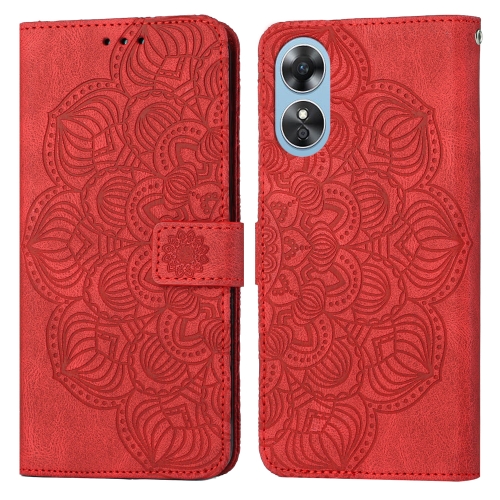 

For OPPO A17 Mandala Embossed Flip Leather Phone Case(Red)