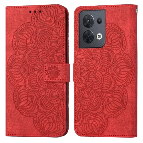 

For OPPO Reno8 Mandala Embossed Flip Leather Phone Case(Red)