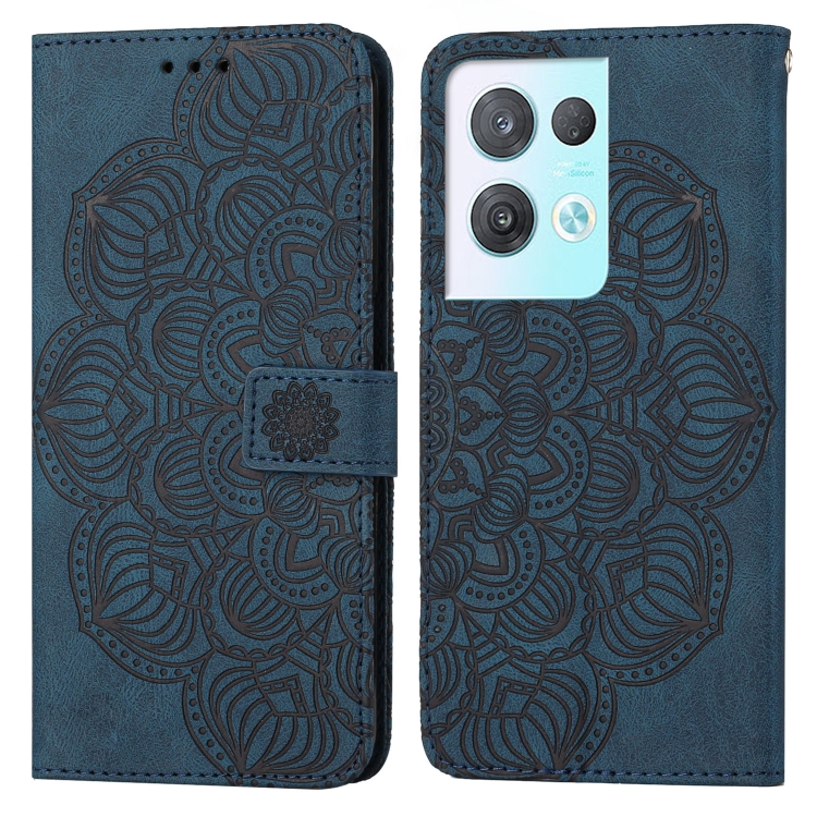 

For OPPO Reno8 Pro Mandala Embossed Flip Leather Phone Case(Blue)