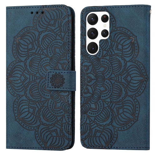 

For Samsung Galaxy S23 Ultra 5G Mandala Embossed Flip Leather Phone Case(Blue)