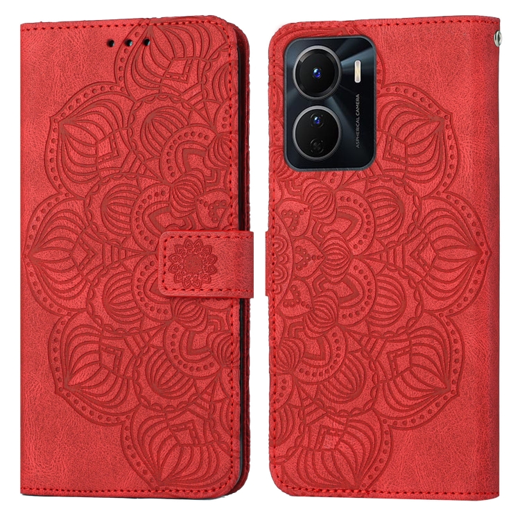 

For vivo Y16 Mandala Embossed Flip Leather Phone Case(Red)