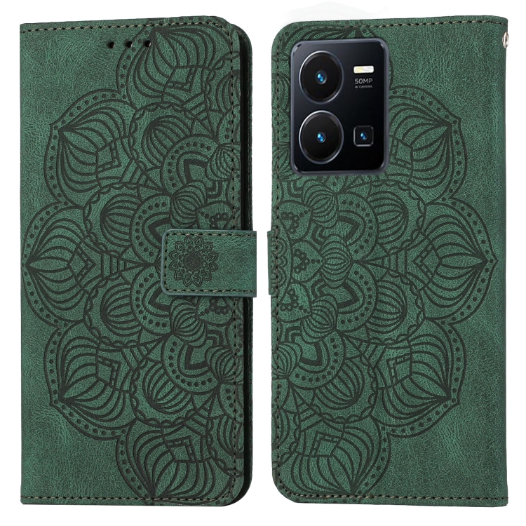 

For vivo Y22s Mandala Embossed Flip Leather Phone Case(Green)