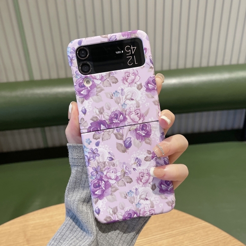 

For Samsung Galaxy Z Flip4 Flower Series Shockproof PC Phone Case(Purple Flower)