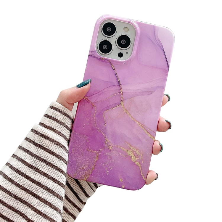 

For iPhone 14 Pro Glitter Powder Marble Phone Case(Purple Gold)