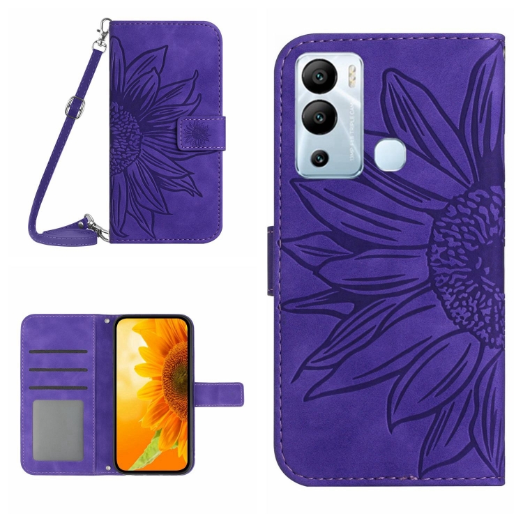 

For Infinix Hot 12i Skin Feel Sun Flower Pattern Flip Leather Phone Case with Lanyard(Dark Purple)