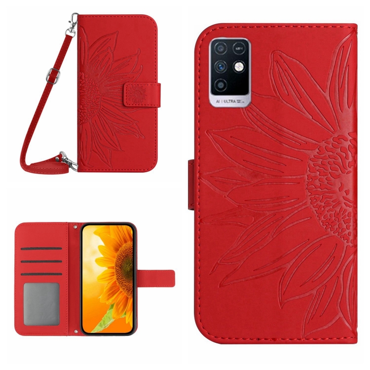 

For Infinix Note 10 Skin Feel Sun Flower Pattern Flip Leather Phone Case with Lanyard(Red)