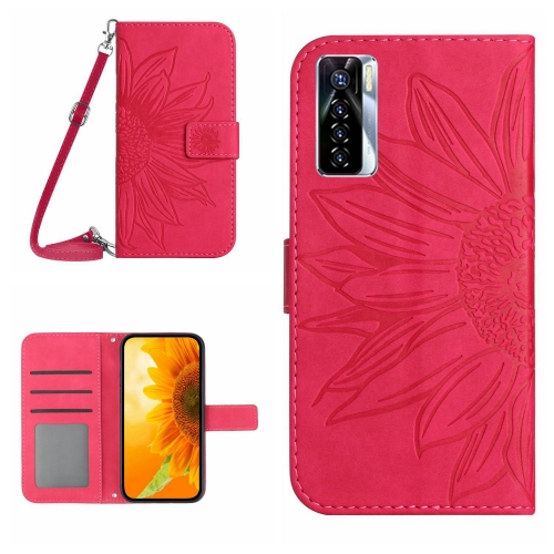 

For Tecno Camon 17 Pro Skin Feel Sun Flower Pattern Flip Leather Phone Case with Lanyard(Rose Red)