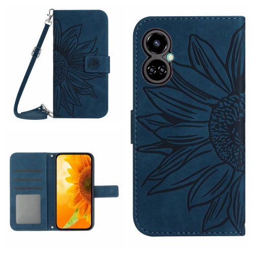 For Tecno Camon 19 Pro Skin Feel Sun Flower Pattern Flip Leather Phone Case with Lanyard(Inky Blue)