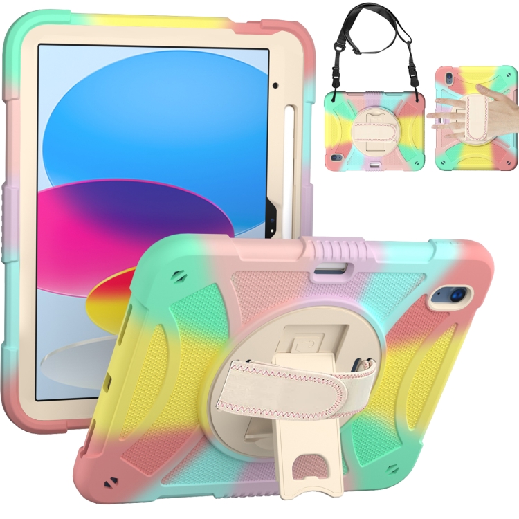 

For iPad 10th 10.9 2022 Rotary Grab Silicone And PC Tablet Case(Colorful)
