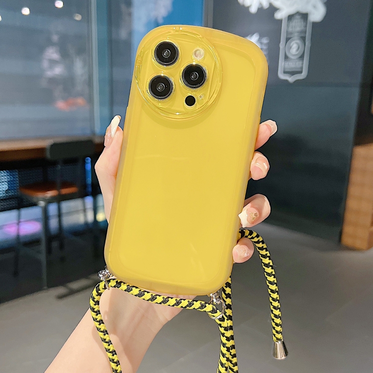 

For iPhone 14 Plus Candy Colors TPU Phone Case with Lanyard(Yellow)