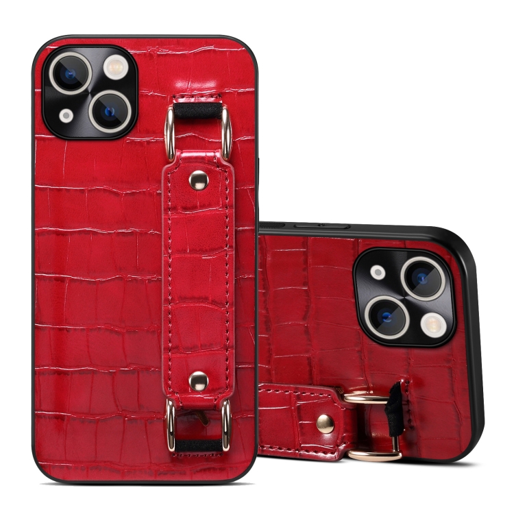 

For iPhone 14 Plus Crocodile Wristband Wallet Leather Back Cover Phone Case(Red)