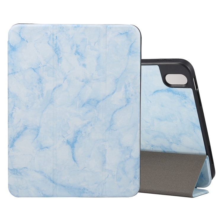 

For iPad 10th Gen 10.9 2022 Three-fold Marble Texture Protective Tablet Case with Pen Slot(Blue)