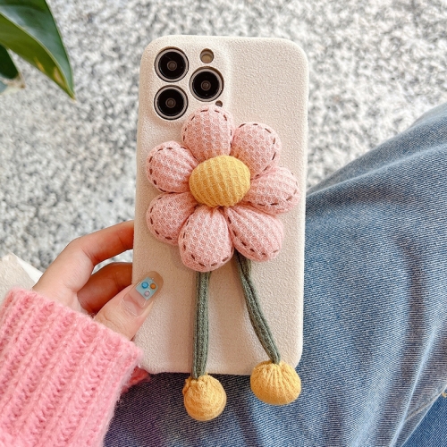 

For iPhone 14 Pro Max Chrysanthemum Woolen Phone Case(White)