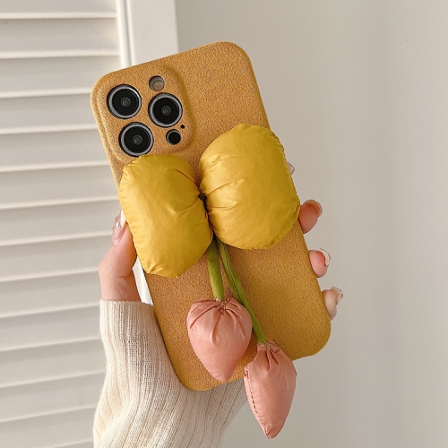 

For iPhone 14 Plus Tulip Woolen Phone Case(Yellow)