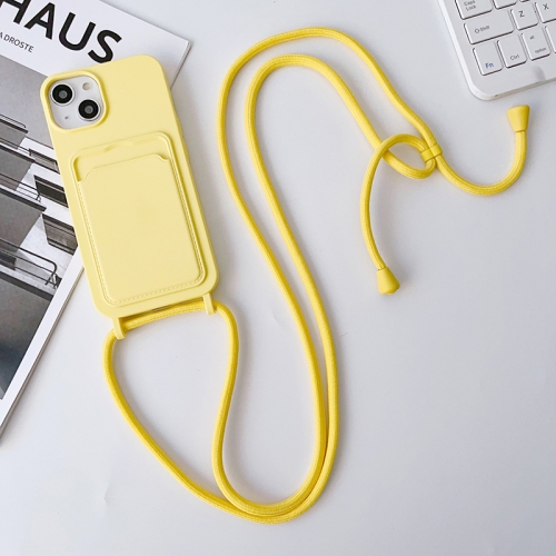 

For iPhone 14 Pro Max Crossbody Lanyard Elastic Silicone Card Holder Phone Case(Light Yellow)