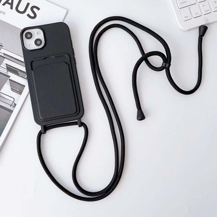 

For iPhone 14 Pro Max Crossbody Lanyard Elastic Silicone Card Holder Phone Case(Black)