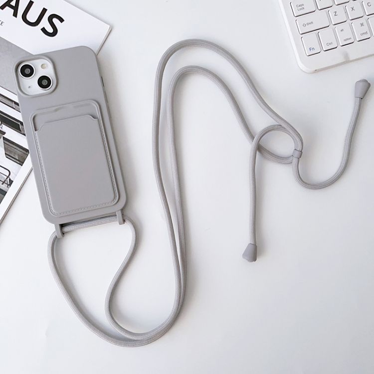 

For iPhone 13 Crossbody Lanyard Elastic Silicone Card Holder Phone Case(Grey)