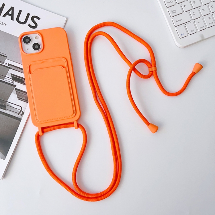 

For iPhone 13 Pro Max Crossbody Lanyard Elastic Silicone Card Holder Phone Case(Orange)