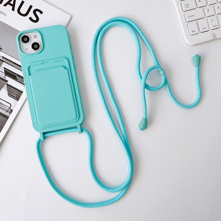 

For iPhone 11 Crossbody Lanyard Elastic Silicone Card Holder Phone Case(Sky Blue)