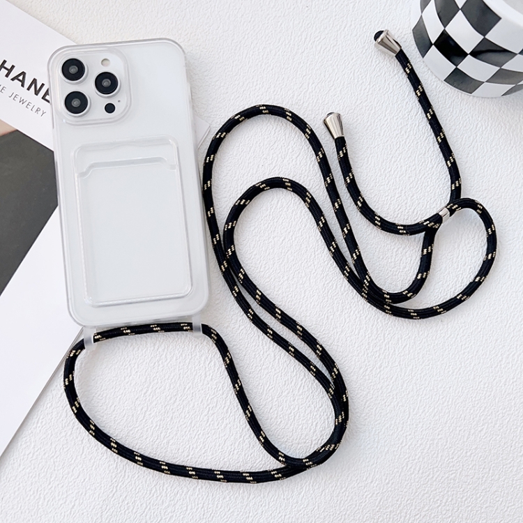 

For iPhone 13 Pro Crossbody Lanyard Elastic Transparent Card Holder Phone Case(Black White)