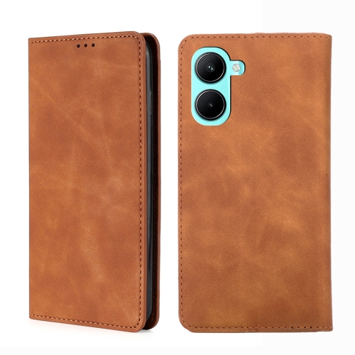 

For Realme C33 4G Skin Feel Magnetic Horizontal Flip Leather Phone Case(Light Brown)