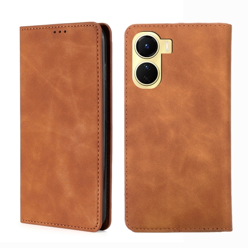 

For vivo Y16 4G/Y02s 4G Skin Feel Magnetic Horizontal Flip Leather Phone Case(Light Brown)