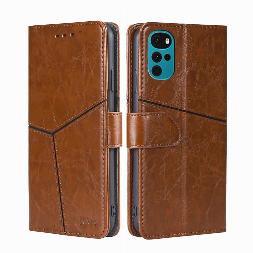 

For Motorola Moto E32 India/E22s 4G Global Geometric Stitching Horizontal Flip Leather Phone Case(Light Brown)