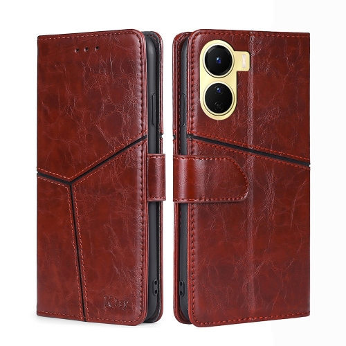 

For vivo Y16 4G/Y02s 4G Geometric Stitching Horizontal Flip Leather Phone Case(Dark Brown)