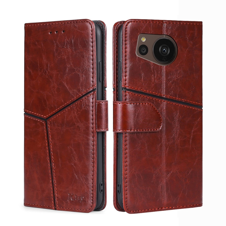 

For Sharp Aquos sense7 Plus Geometric Stitching Horizontal Flip Leather Phone Case(Dark Brown)