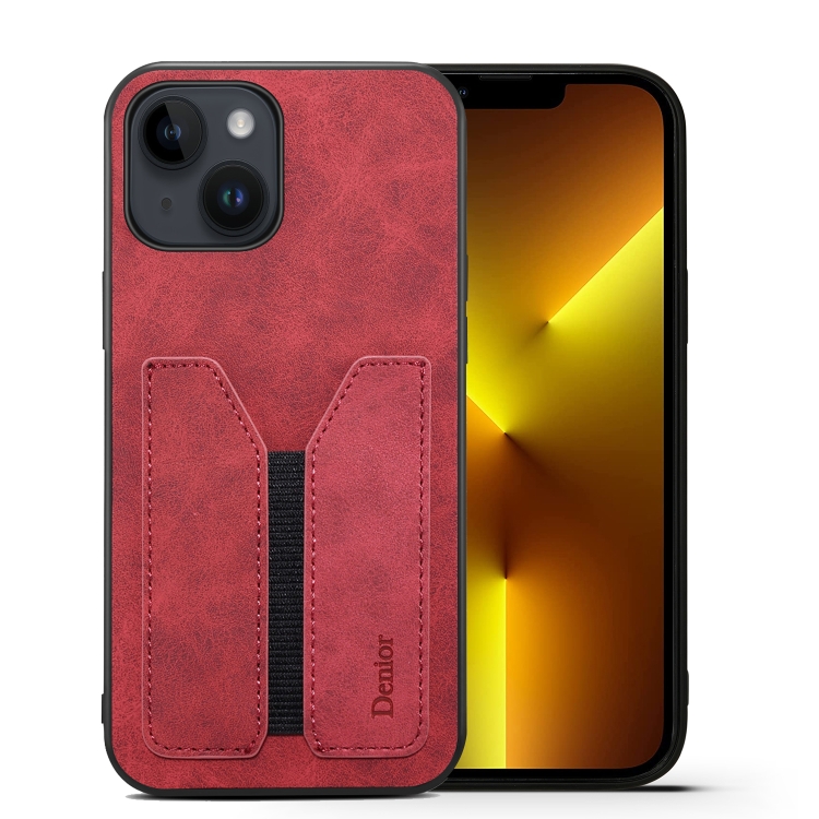 

For iPhone 14 Denior DV Elastic Card PU Back Cover Phone Case(Red)