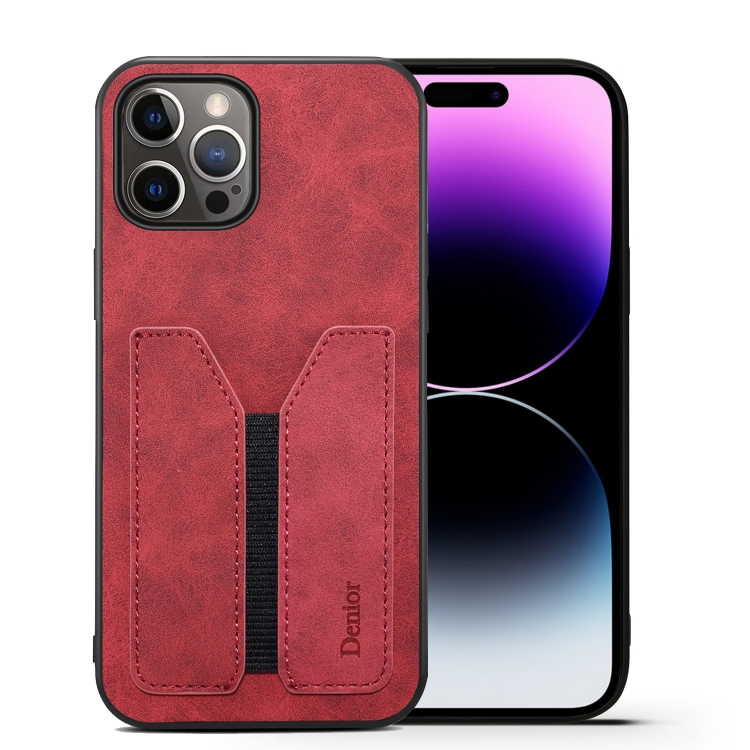 

For iPhone 14 Pro Denior DV Elastic Card PU Back Cover Phone Case(Red)