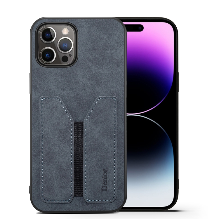 

For iPhone 14 Pro Max Denior DV Elastic Card PU Back Cover Phone Case(Grey)
