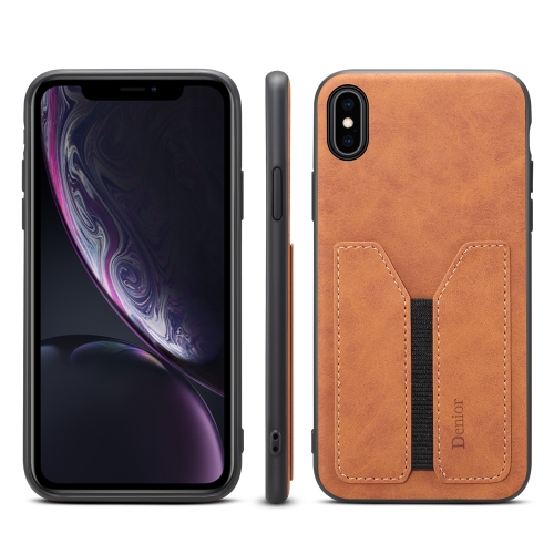 

For iPhone X / XS Denior DV Elastic Card PU Back Cover Phone Case(Brown)