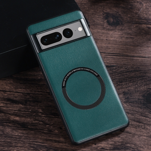 

For Google Pixel 7 Pro Magsafe Magnetic Ring Leather Texture Phone Case(Green)