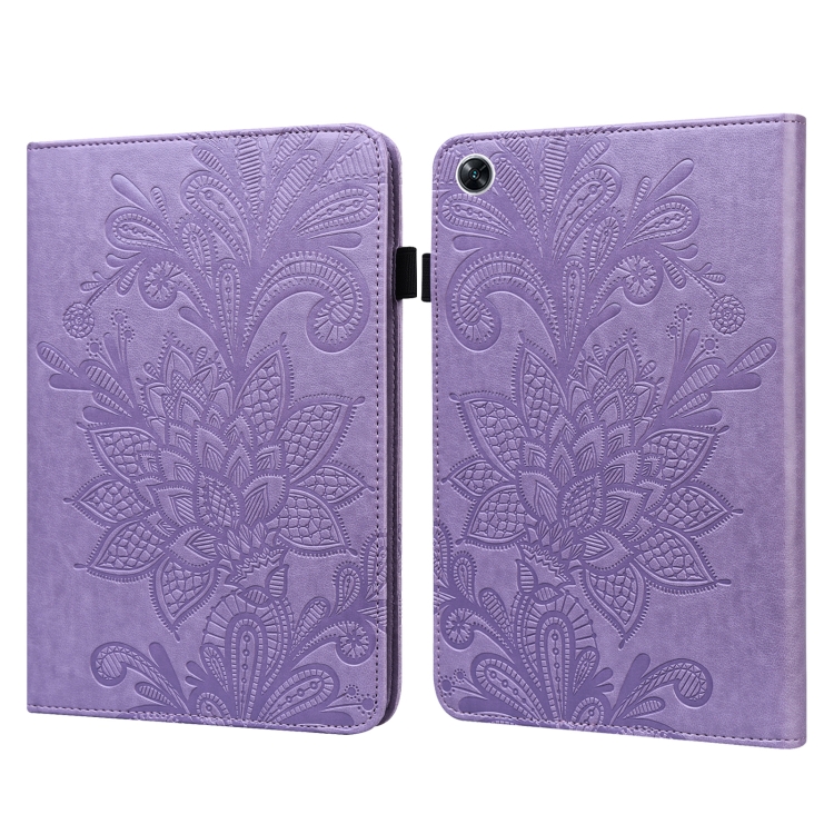

For OPPO Pad Air 2022 Lace Flower Embossing Pattern Leather Tablet Case(Purple)