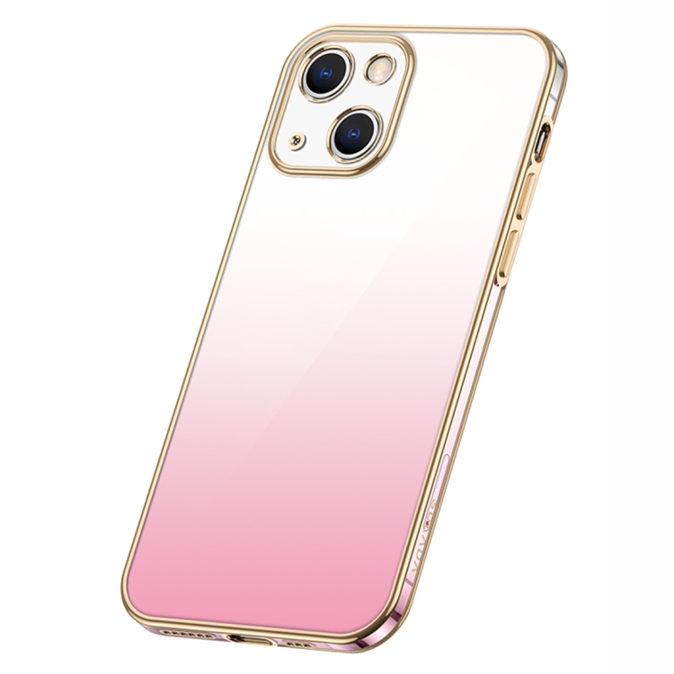 

For iPhone 14 Plus SULADA Iridescence Series Plating Transparent Gradient Phone Case(Pink)