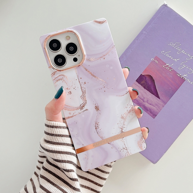 

For iPhone 14 Pro Max Square Plating Gold Edge Phone Case(Quicksand Purple)